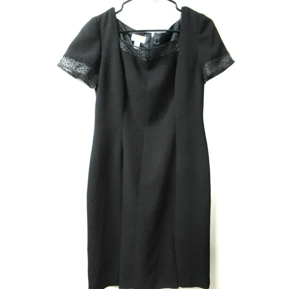 TALBOTS Women’s Petite Acrylic Short Sleeved Dress Beaded Black Size 8P - Picture 1 of 9